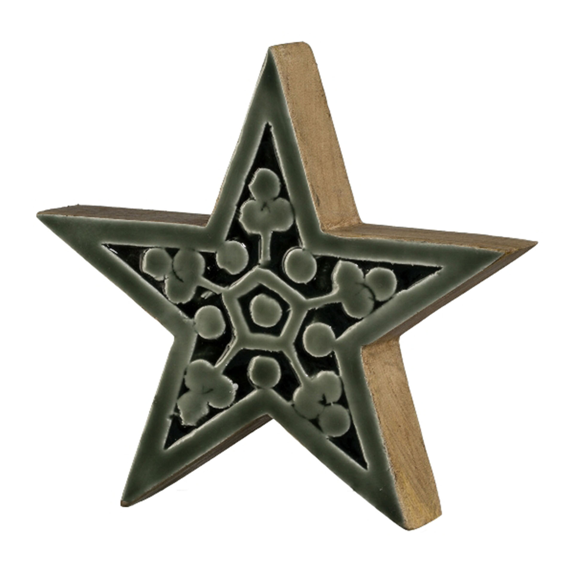Holzstern carving mit Enamel, grün Holzstern carving mit Enamel, grün