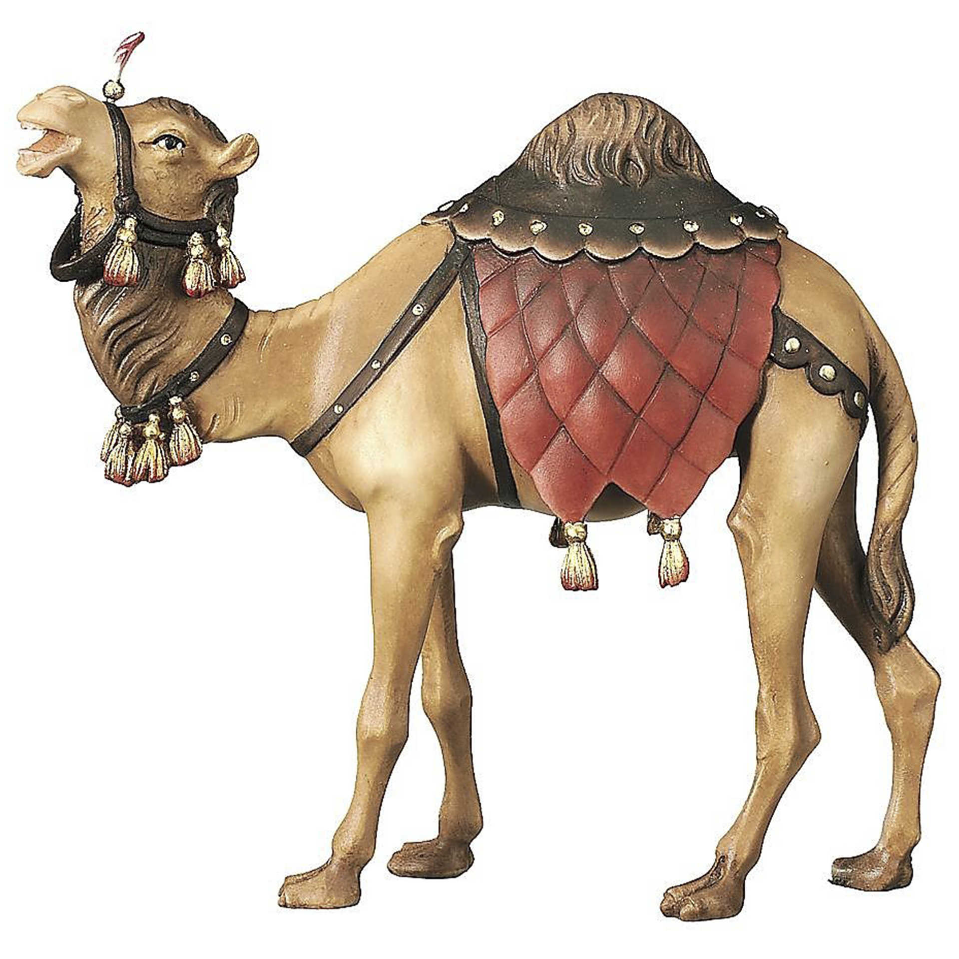 Holzfigur Kamel geschmückt mit roter Decke