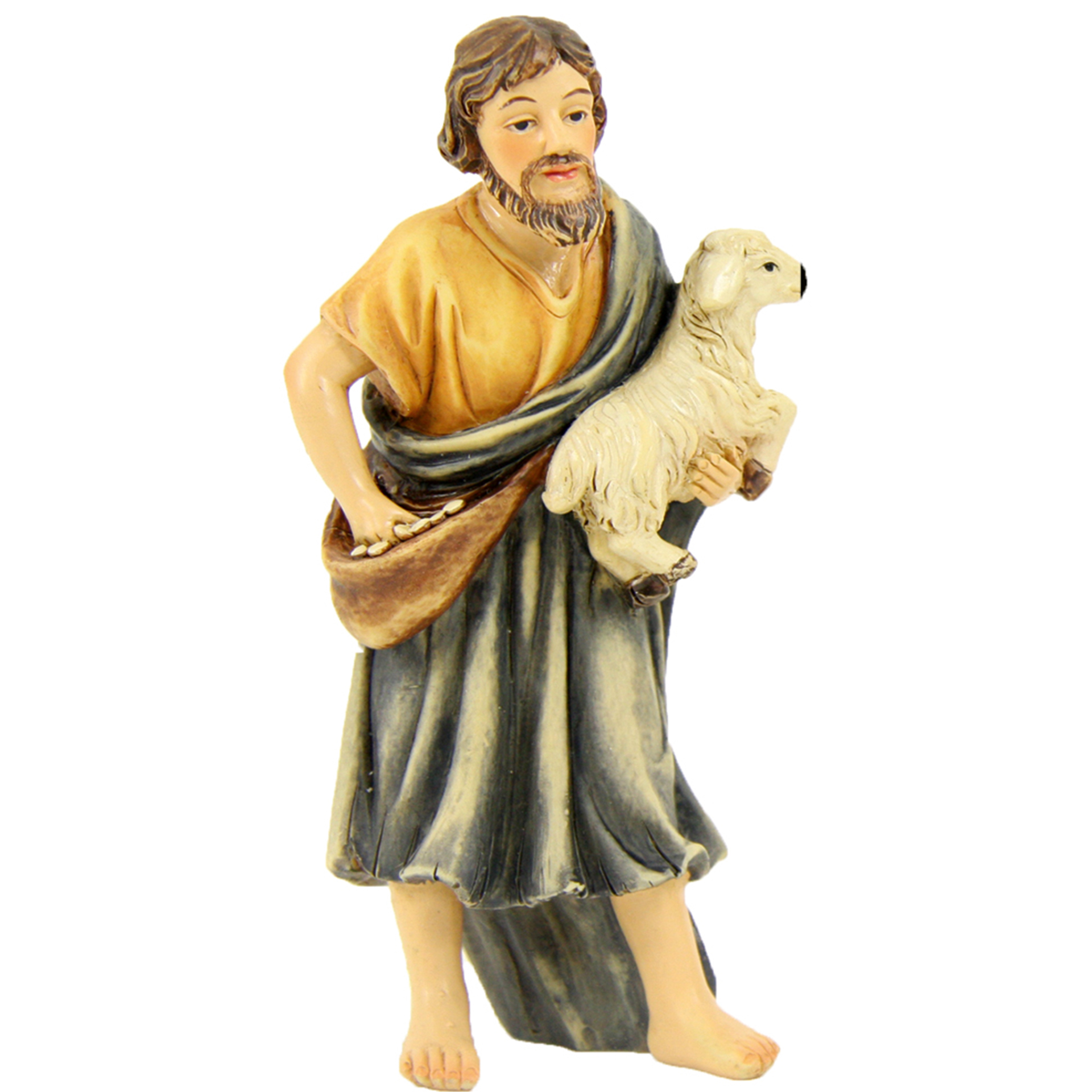 Krippenfigur Hirte mit Schaf auf Arm
