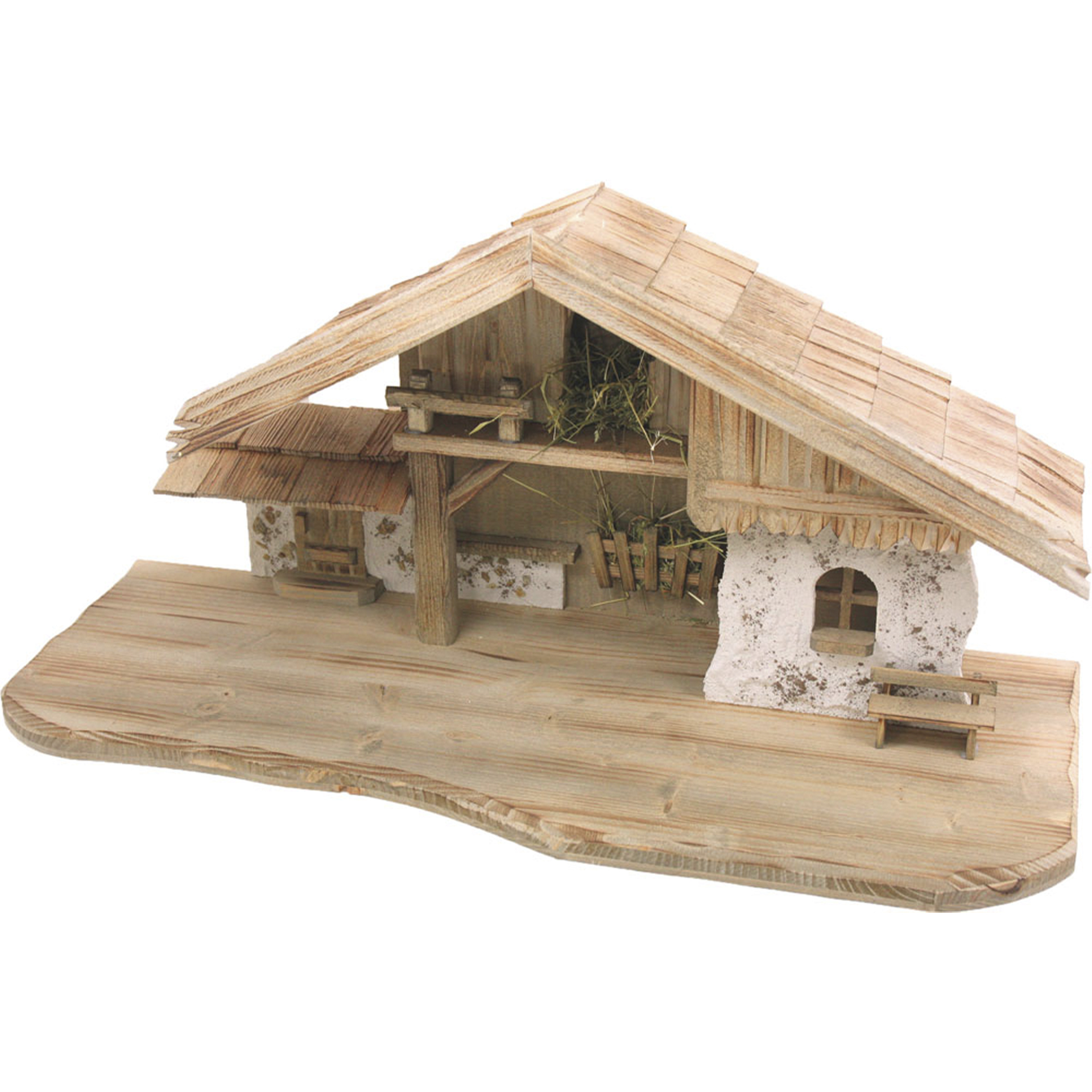 Krippenstall Osser Weihnachtskrippe aus hellem Holz, geflammt
