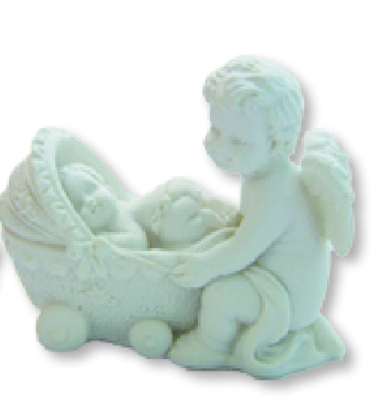 Engel mit Kinderwagen - Baby streckt Po, Höhe 4,5cm Engel mit Kinderwagen - Baby streckt Po, Höhe 4,5cm