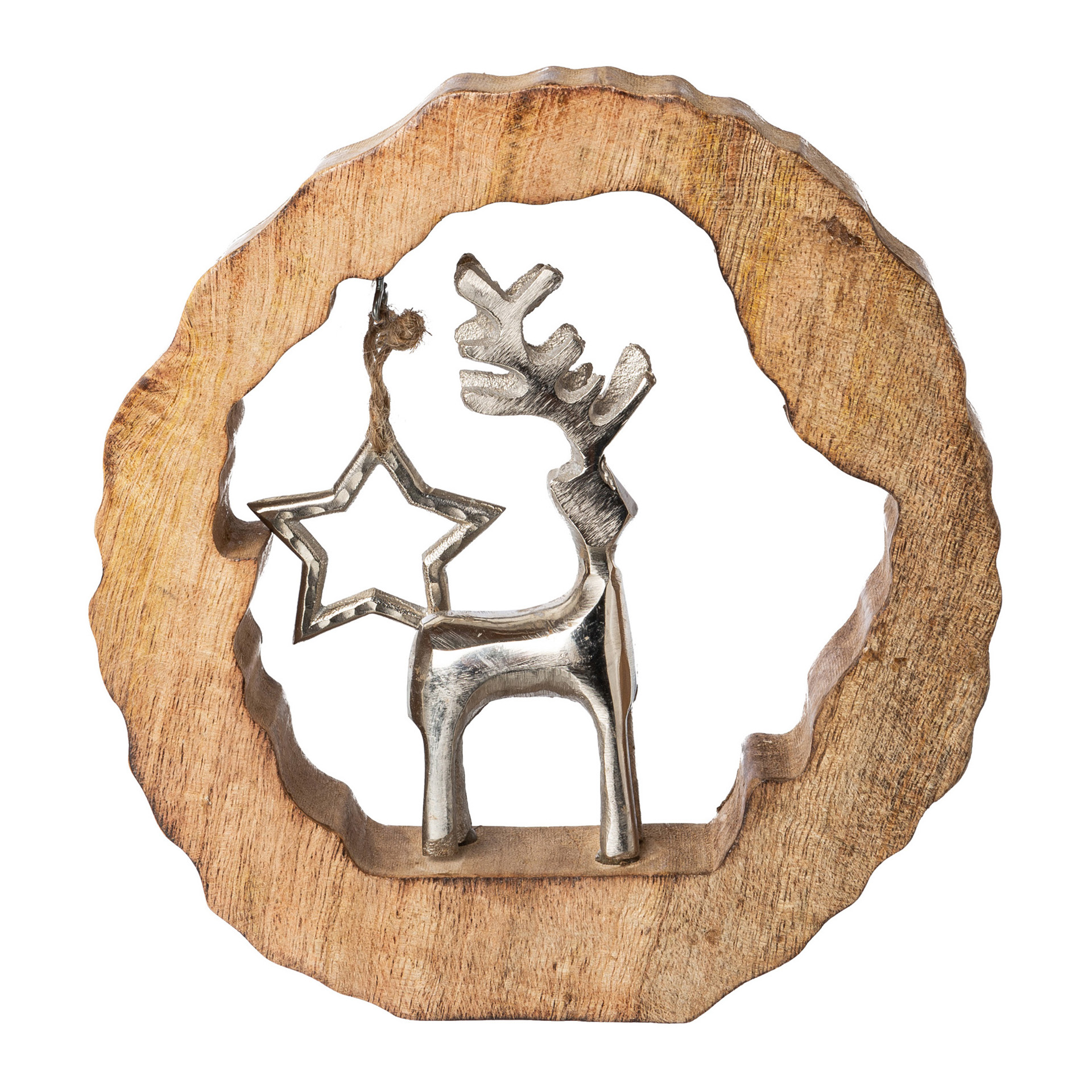 Holzstamm mit Hirsch und Stern 22cm Holzstamm mit Hirsch und Stern 22cm