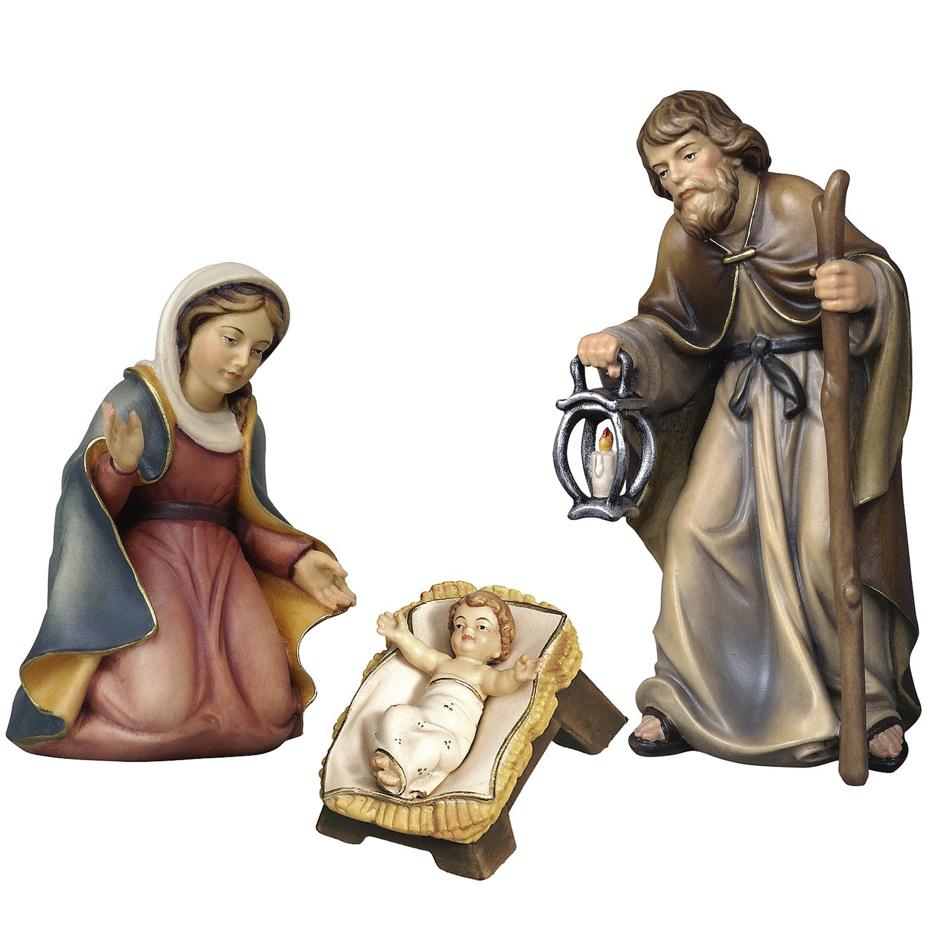 Hl. Familie Bethlehem Krippe color Krippenfigur Hl. Familie Bethlehem Krippe color mit beleuchteter Laterne