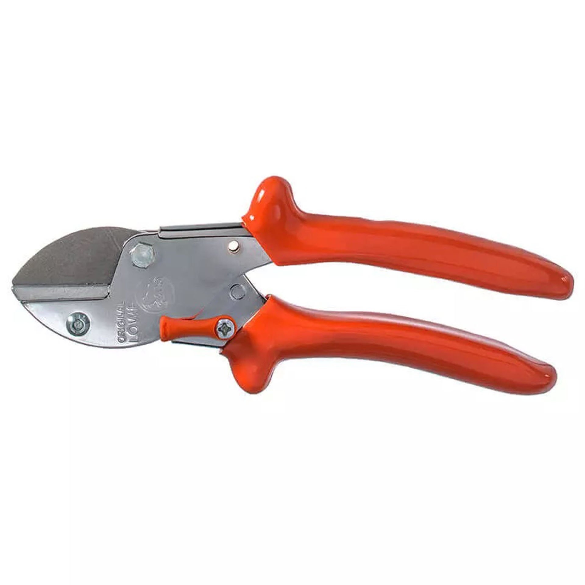 Gartenschere mit geschlossener Schneide, gebogener oranger Griff