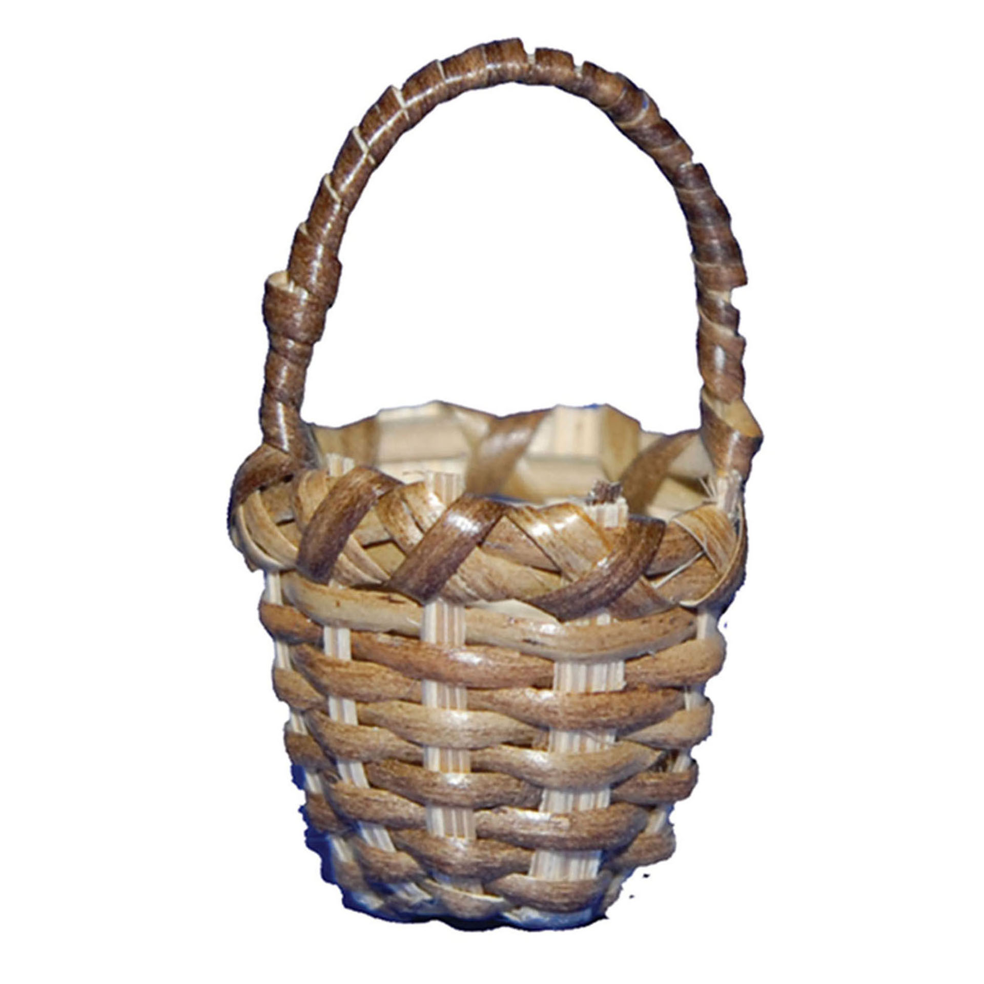 geflochtenes, braunes körbchen mit henkelkorb, korb aus gewebe, klein, handkorb, natürliches holz