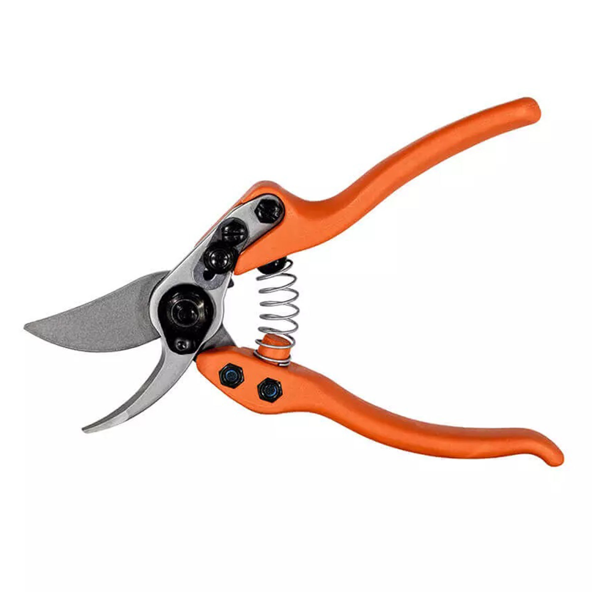 spitze Form der Schneide, offene Klinge, leicht gebogene, orange Handgriffe