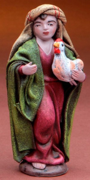 Krippenfigur Kind mit Huhn