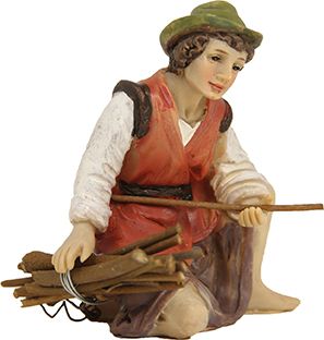 Hirte kniend mit Holzbündel