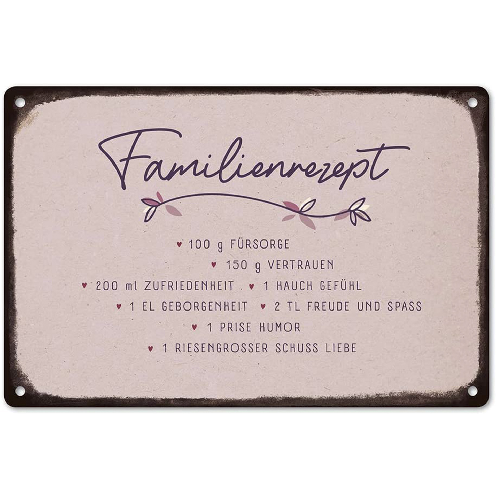 Blechschild Vintage-Art "Familienrezept" Blechschild Vintage-Art "Familienrezept"