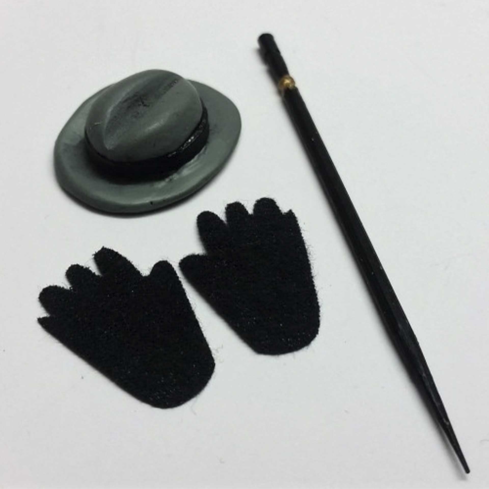 Bekleidung Hut, Stock, Paar Handschuhe in schwarz für Wichtel
