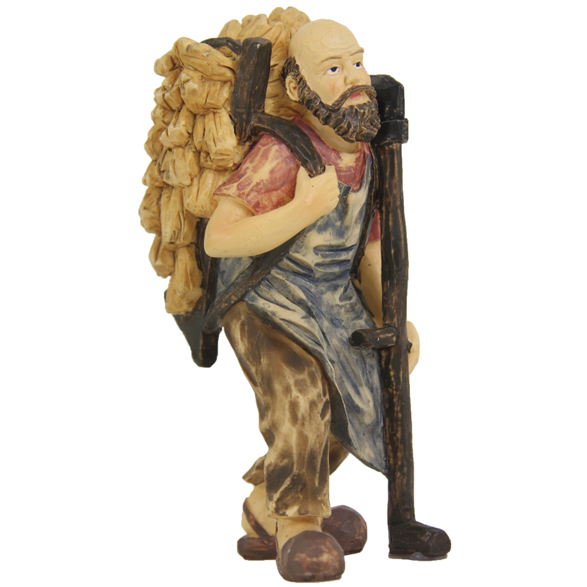 Krippenfigur mit Rückentrage und Sense, Figurine, Backpacker, Bearded man, Staff, Wand, Holzfigur, Wanderer, Rucksack, Werkzeug, Beinhalterung
