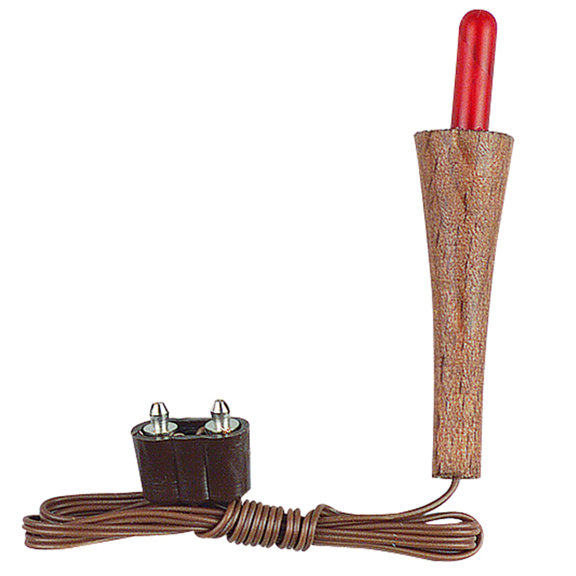 Holzfackel mit rotem Birnchen und Kabel