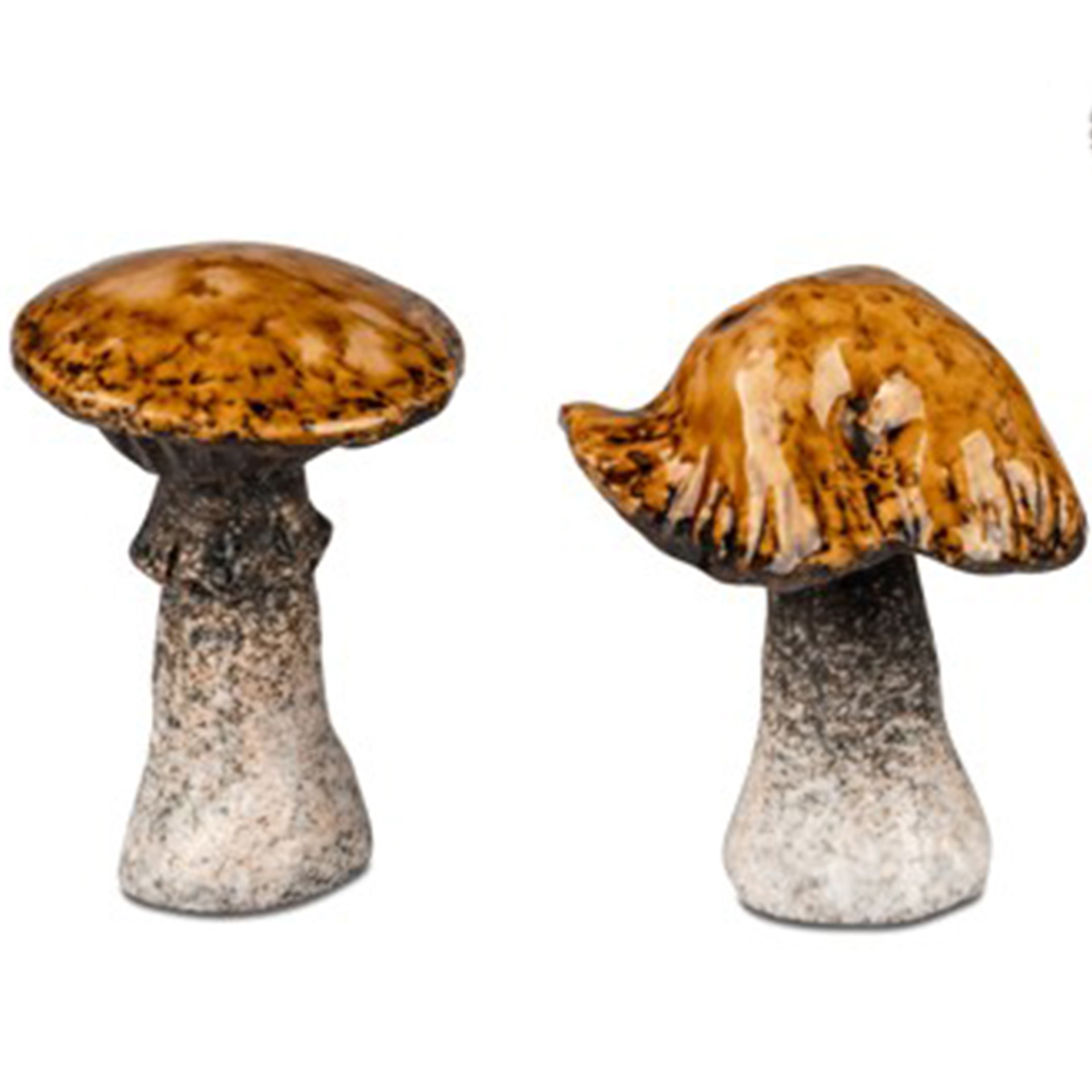 Deko-Pilz mit bräunlichem Fuß und geradem oder geschwungenem Hut in hellem Braun