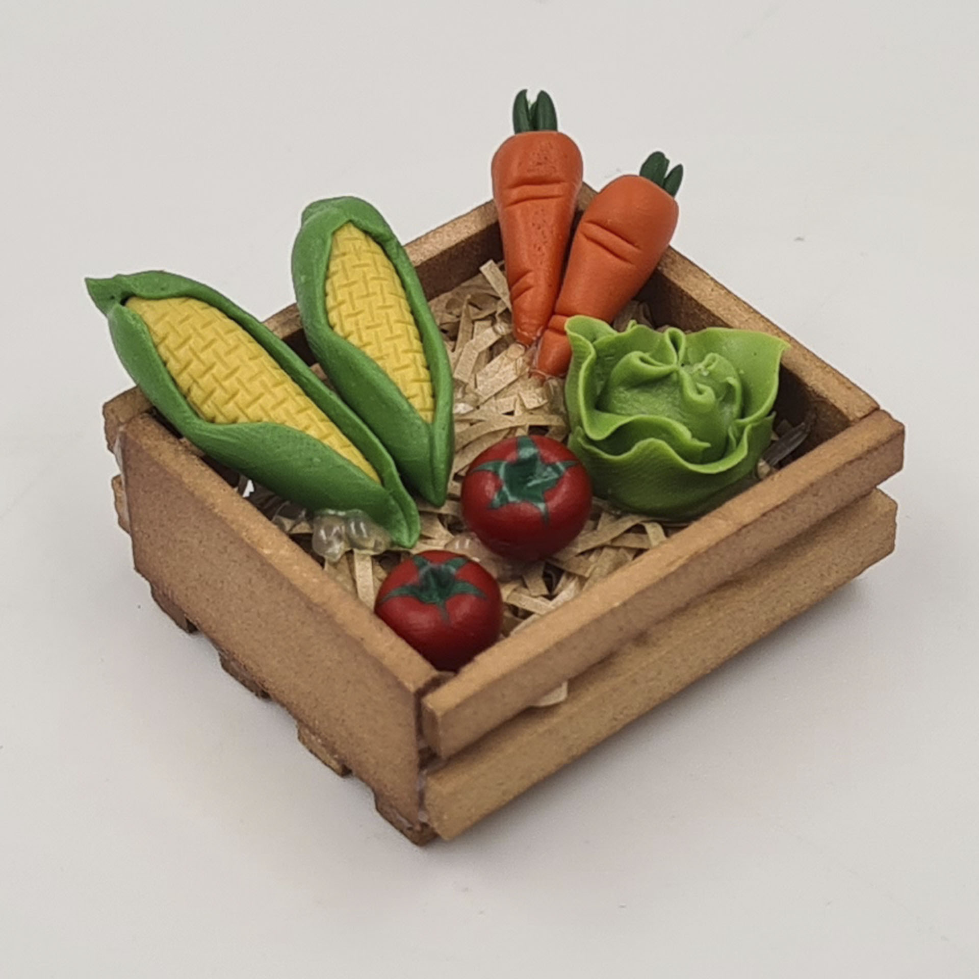Kiste mit Obst und Gemüse für eine gesunde Ernährung des Wichtels Wichtelzubehör Krippenzubehör