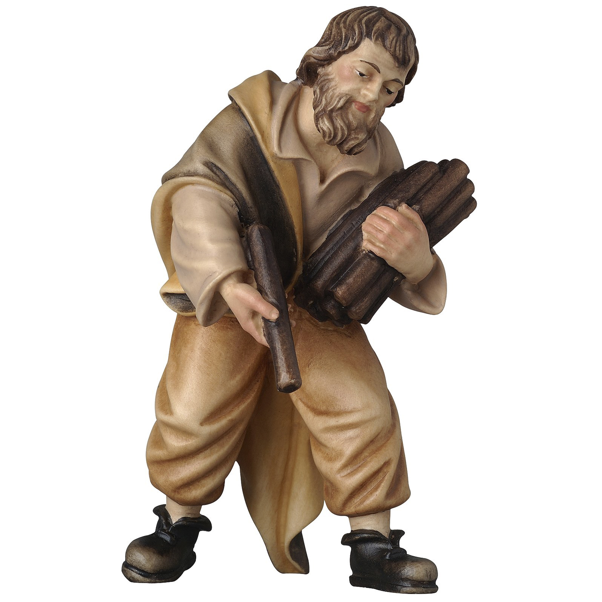 Krippenfigur mit Holzstapel am Arm