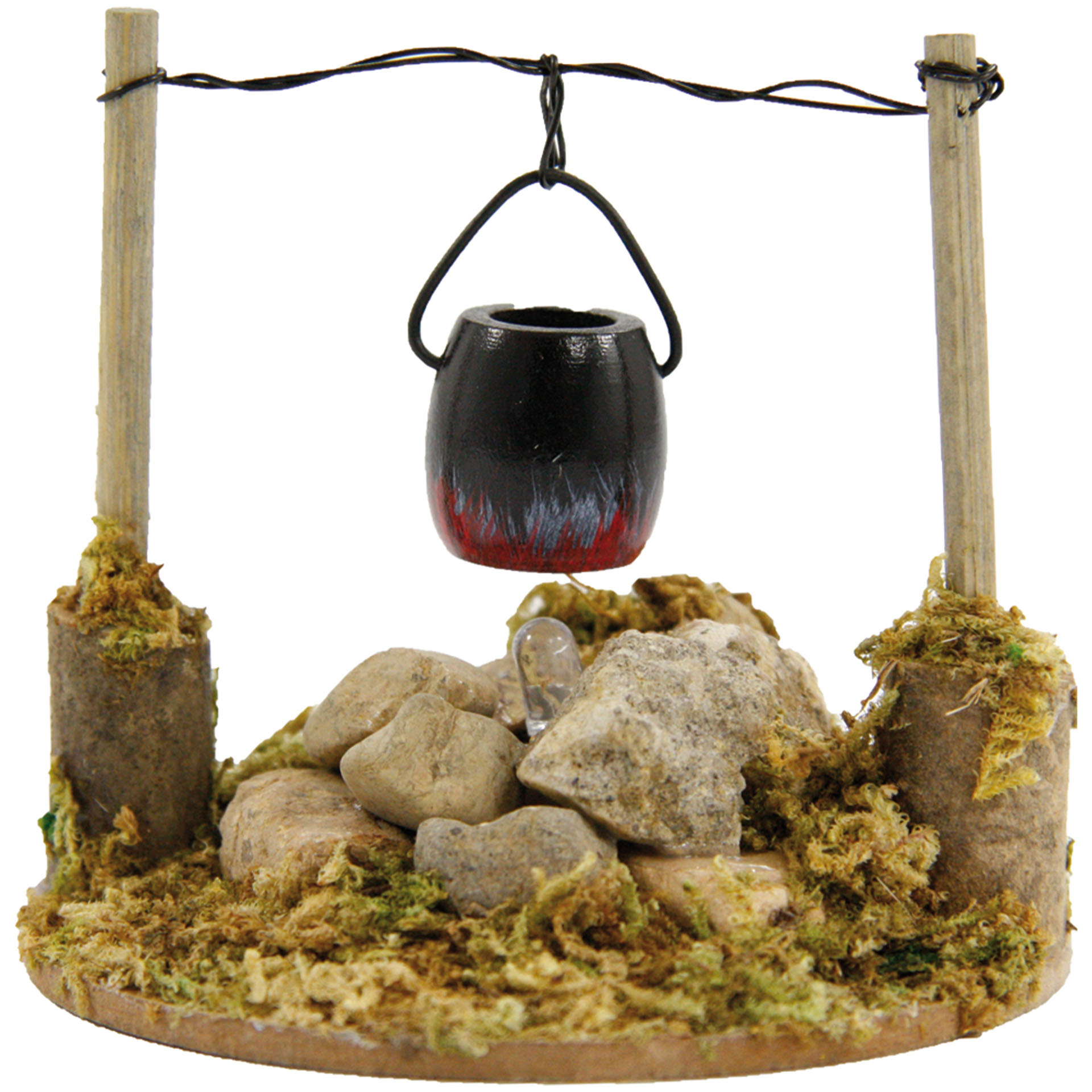 Lagerfeuer mit Kübel, LED mit Batterie Rock, Holz, Moos, Pflanze, Rock, Holz, Moos, Pflanze