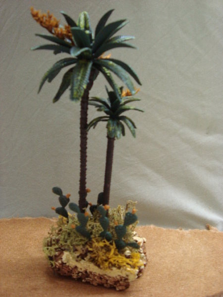 Krippenbotanik Palme doppelt mit Kaktus 17cm Kunstpflanze für Krippe