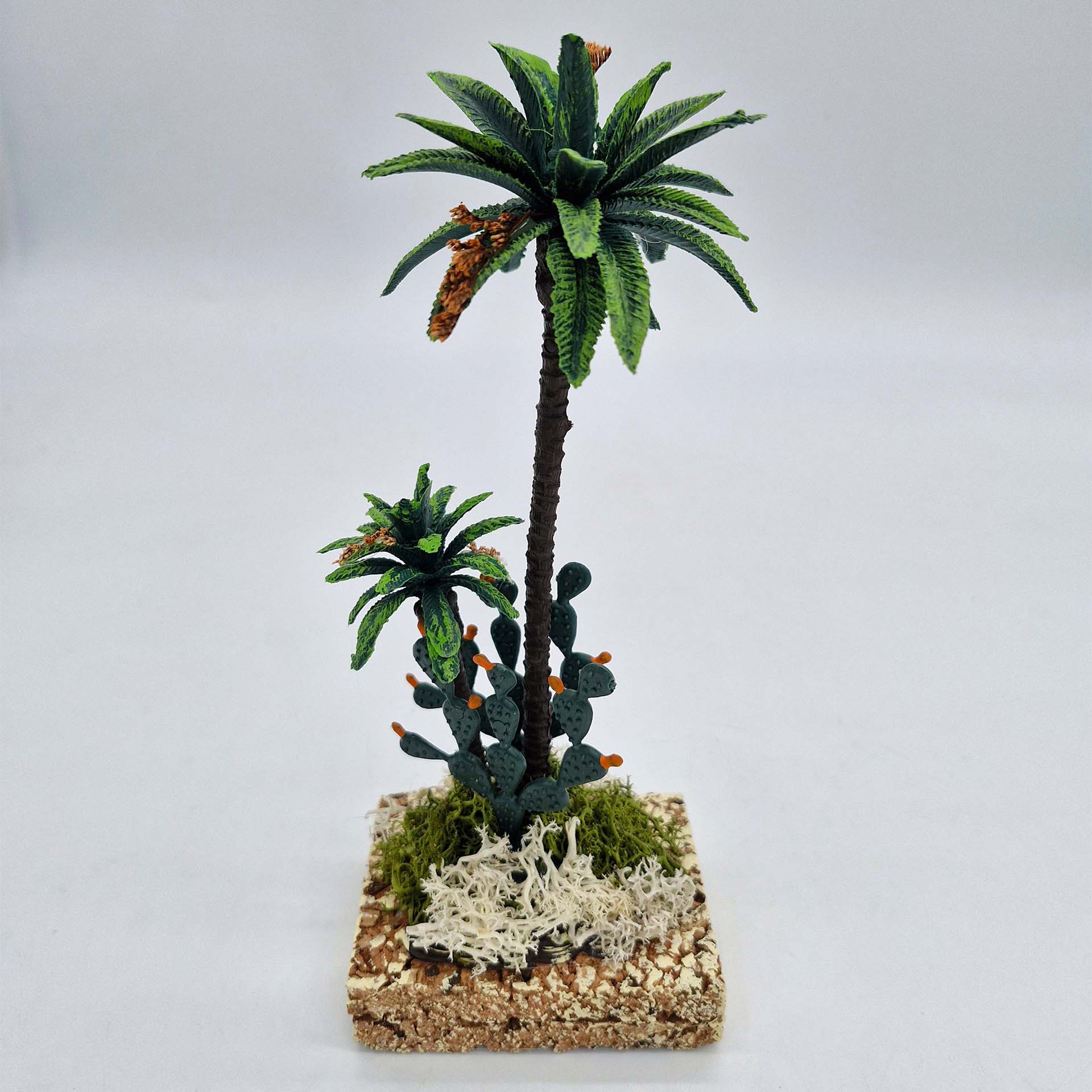 Krippenbotanik Palme doppelt mit Kaktus 17cm Kunstpflanze für Krippe, Pflanze, Baum, Topfpflanze, Palme