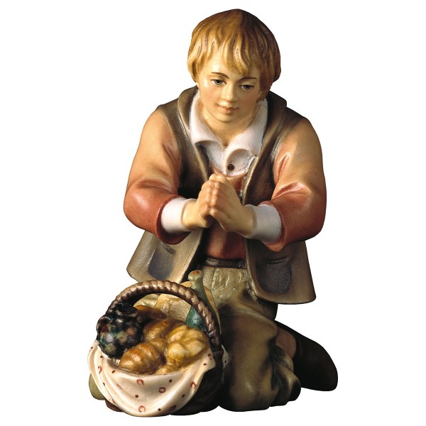 Hirte kniend mit Brot Hirten Krippe Kniender Hirte mit Korb gefüllt mit Brot, Wein und Krug Brot Hirtenkrippe color
