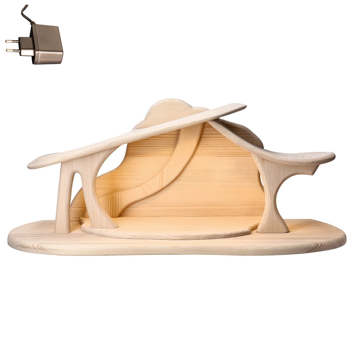 Krippenstall Morgenland natur beleuchtet, für 10cm Figuren Sperrholz, Holz, Kleidung, Hut, Sonnenhut