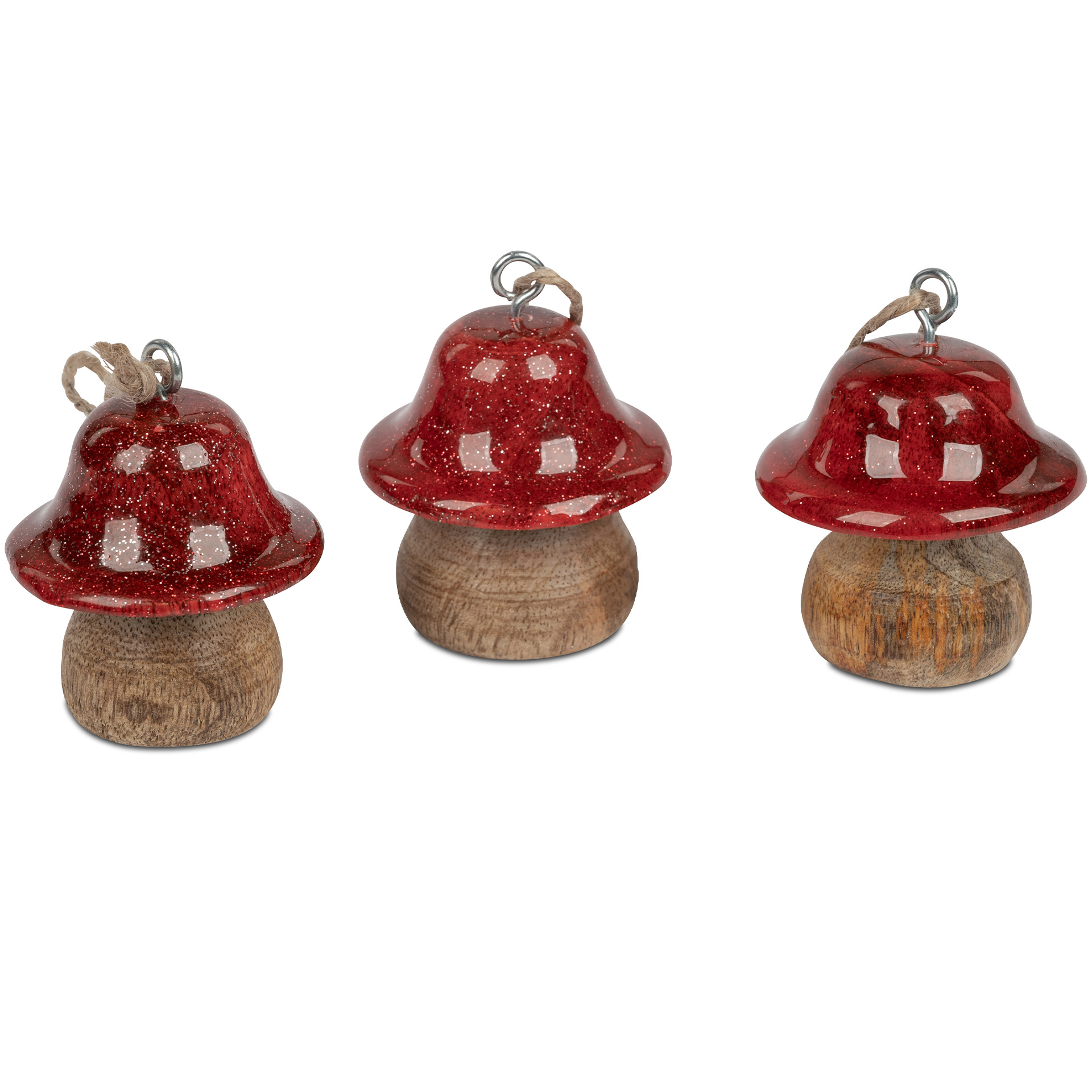 Pilz mit holzfarbenem Stiel und rotem Hut mit Öse zum Aufhängen