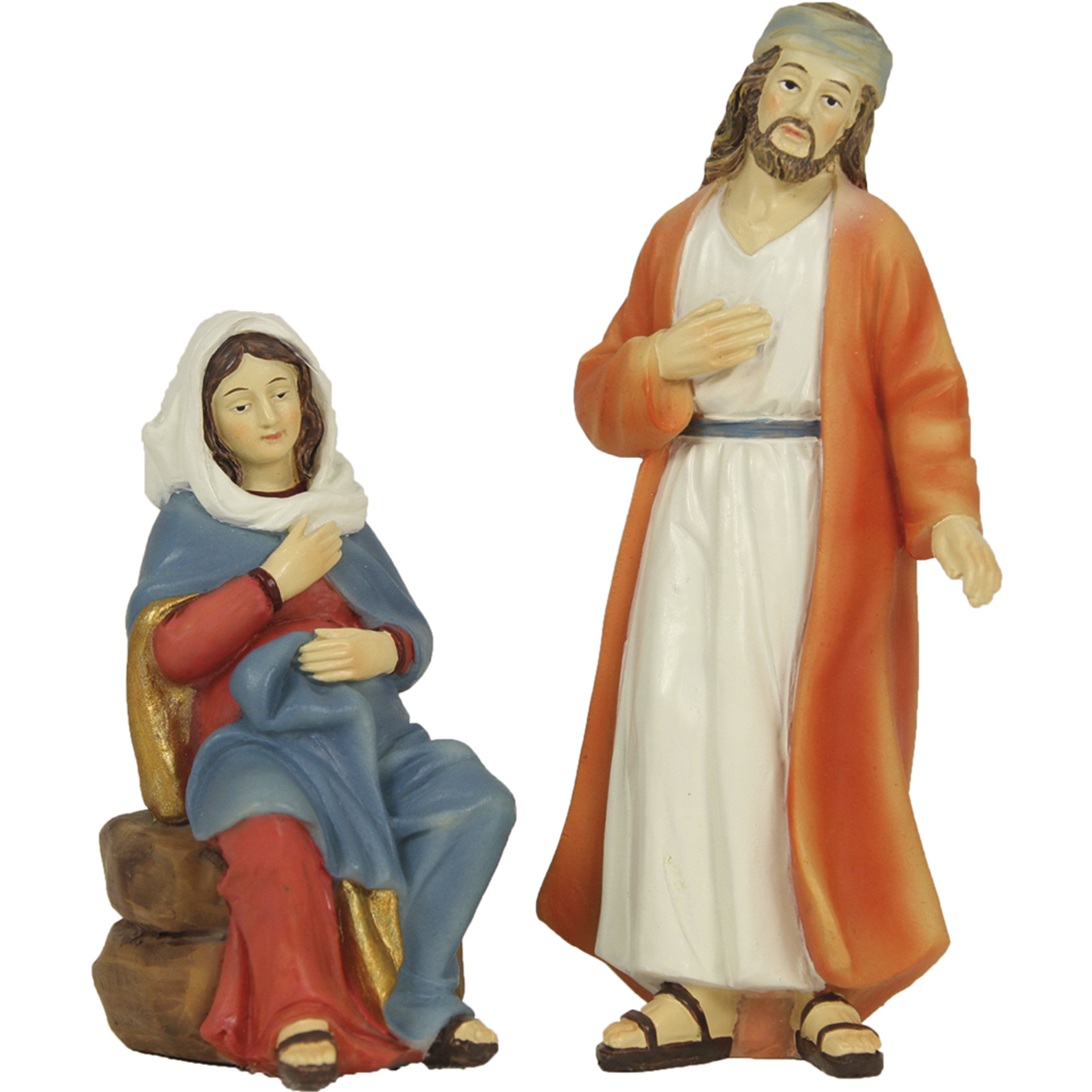 Herbergsuche mit Maria auf Stein sitzend, Josef stehend