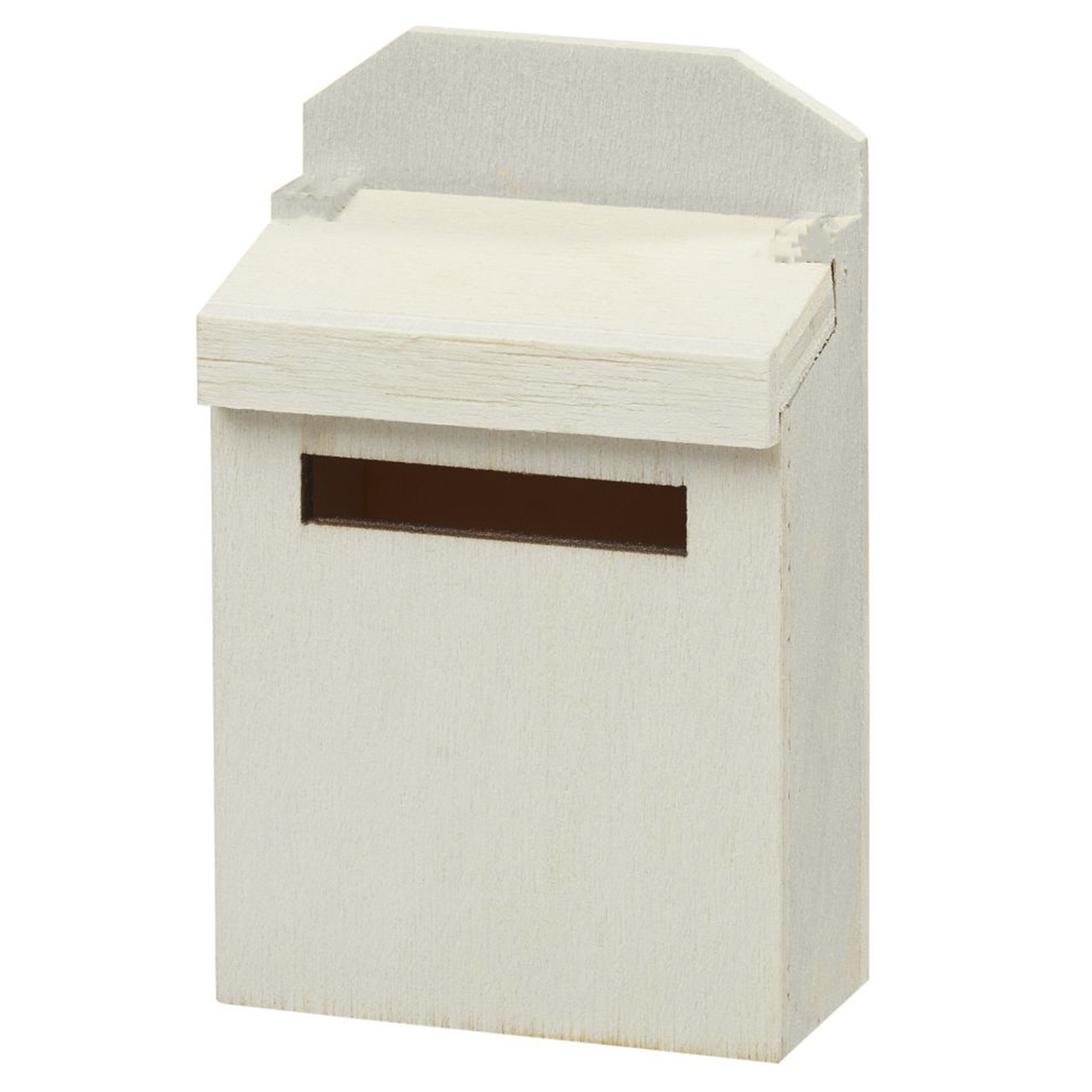 weißer Holzbriefkasten mit Schlitz und Deckel