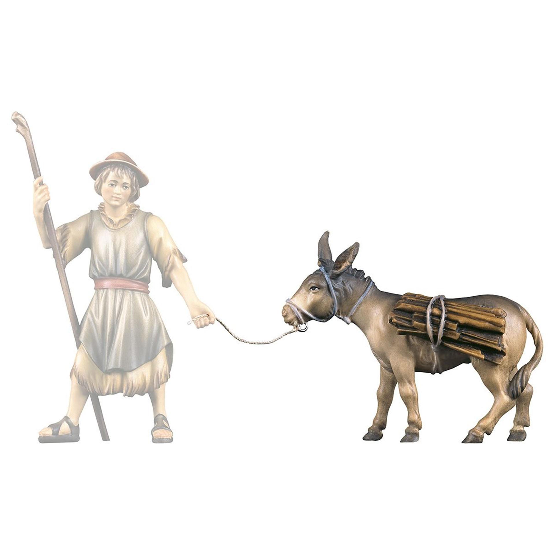 Esel mit Holz Ulrich Krippe col., für 10cm Figuren