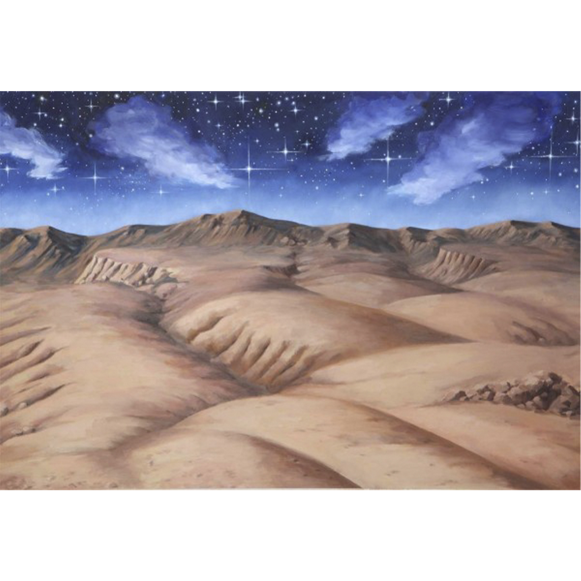 Wüste aus Sandbergen mit dunkelblauem Sternenhimmel