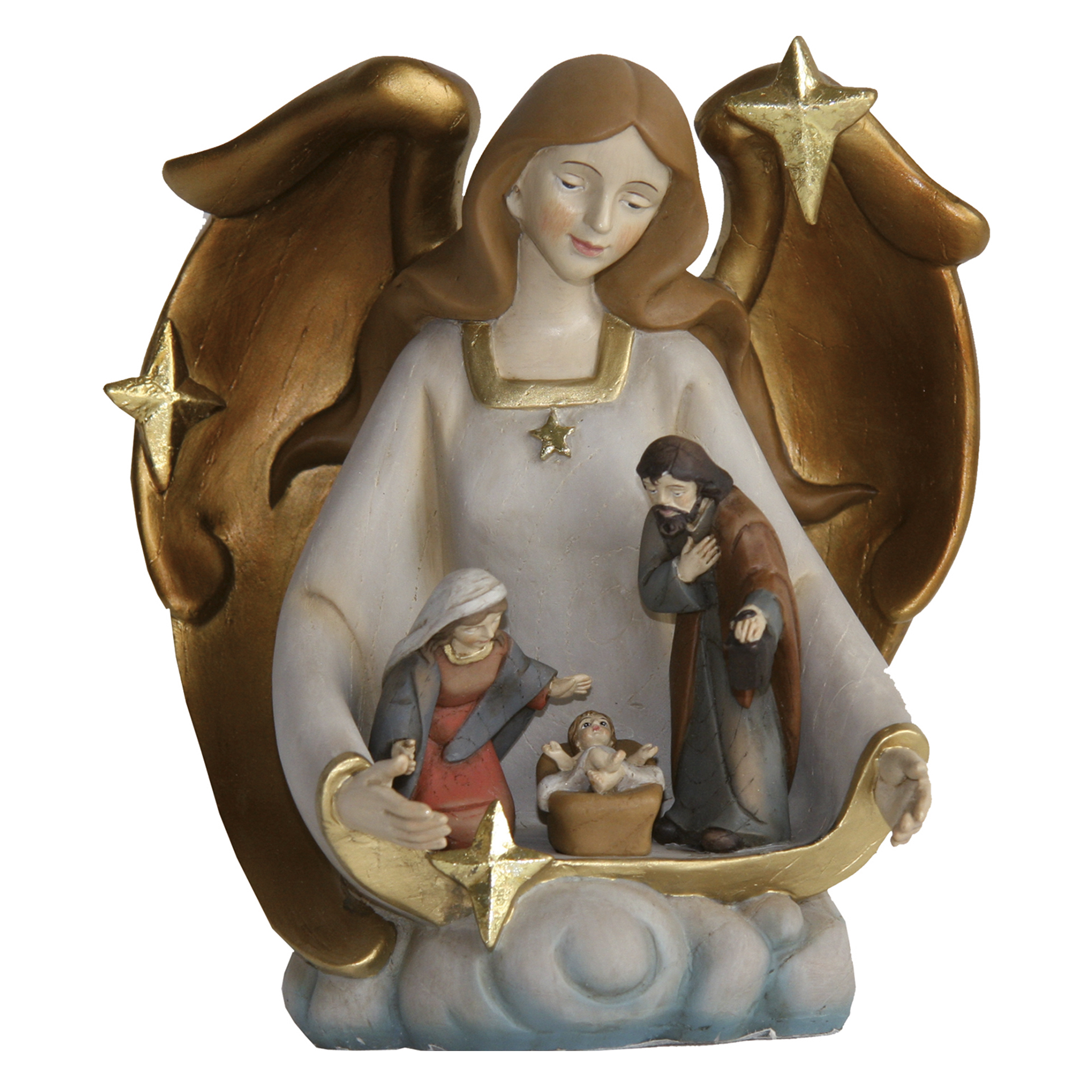 Krippe Schutzengel mit Hl. Familie Schutzengel hat Hl. Familie im Schoß