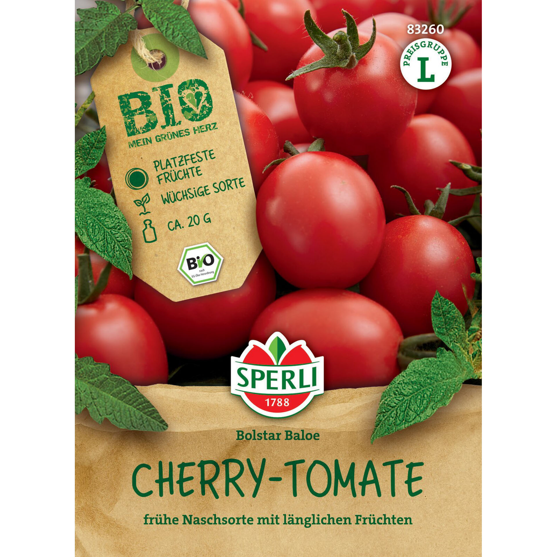 BIO Cherry-Tomate 'Bolstar Baloe' F1, Gemüsesamen Essen, Pflanze, Produzieren, Tomate, Gemüse