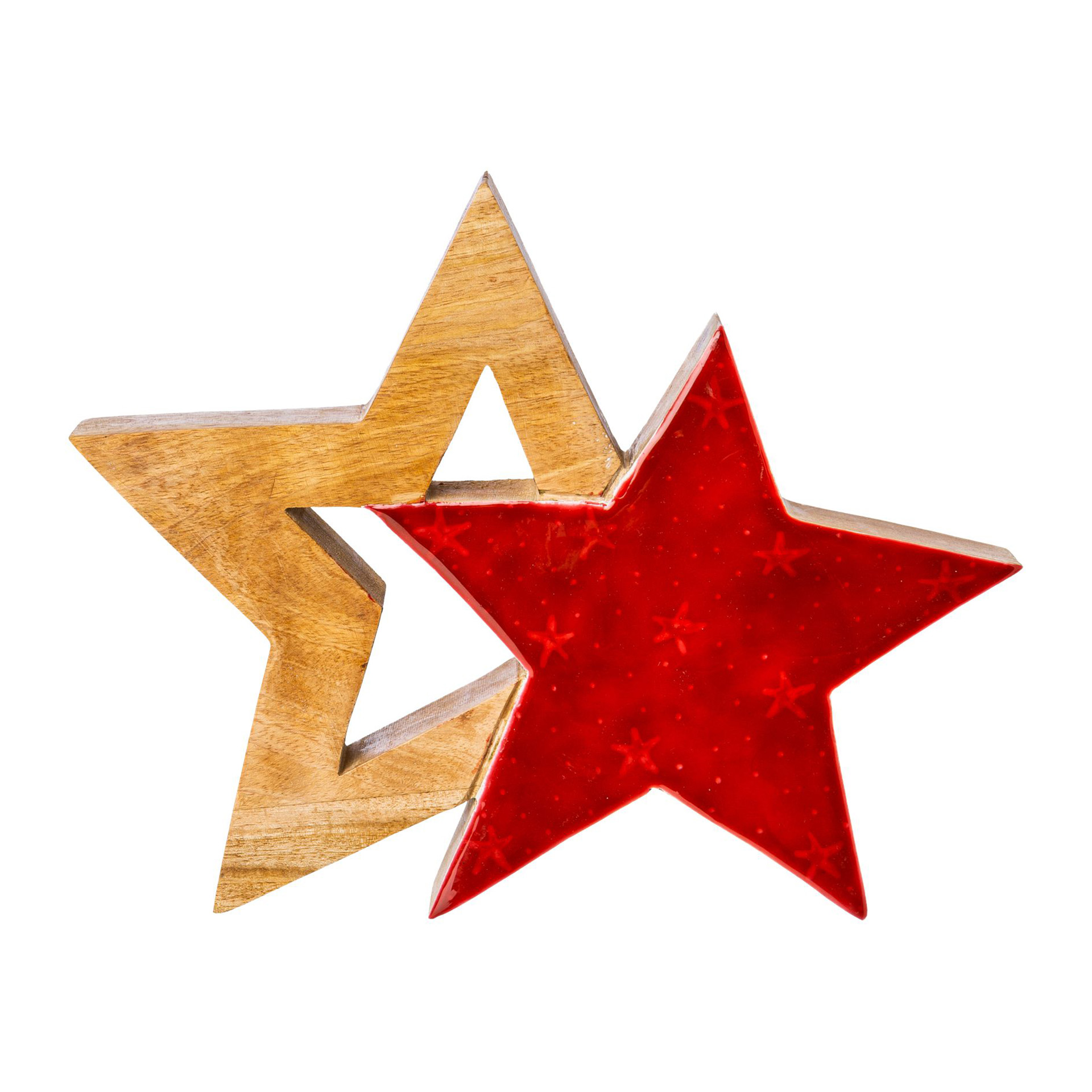 Holzstern doppelt rot Holzstern doppelt Enamelverzierung Weihnachtsdekoration