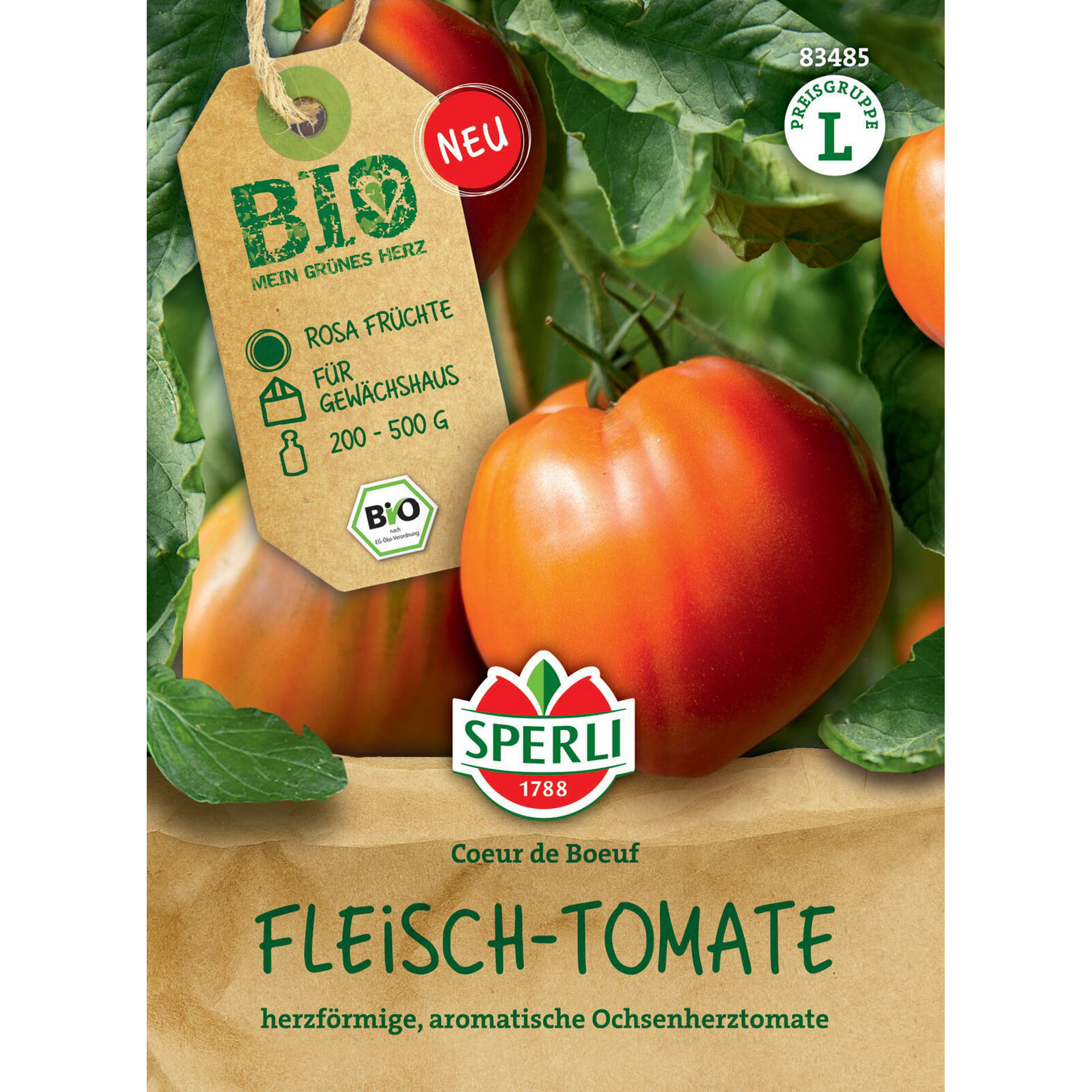 BIO Fleisch-Tomate 'Coeur de Boeuf', Gemüsesamen Essen, Pflanze, Produzieren, Tomate, Gemüse