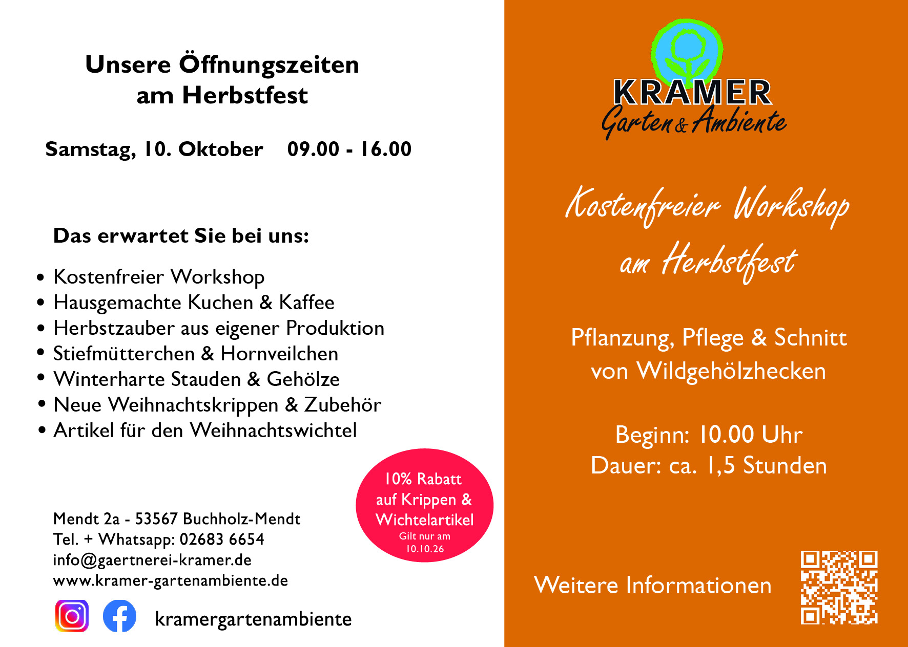 Kramer Garten, Kunst-Poster, Herbstfest, Workshop, Pflanzenpflege